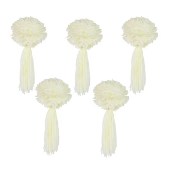 

BESTOYARD 10 Pcs Flower Ball with 5Pcs Tassels Premium Tissue Paper Hanging Paper Craft Pom for Wedding Party Outdoor Decoration