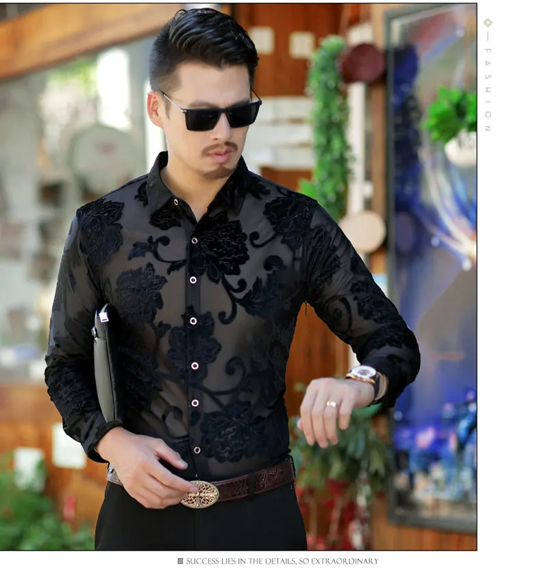 Luxury Transparent Shirt Men Floral 
