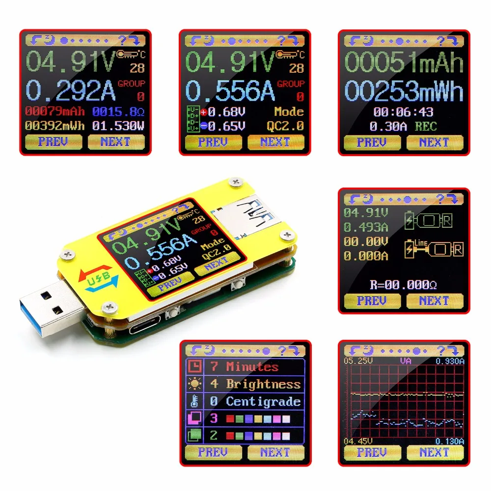 UM34 UM34C for APP USB 3.0 Type-C DC Voltmeter ammeter voltage current meter battery charge measure cable resistance Tester