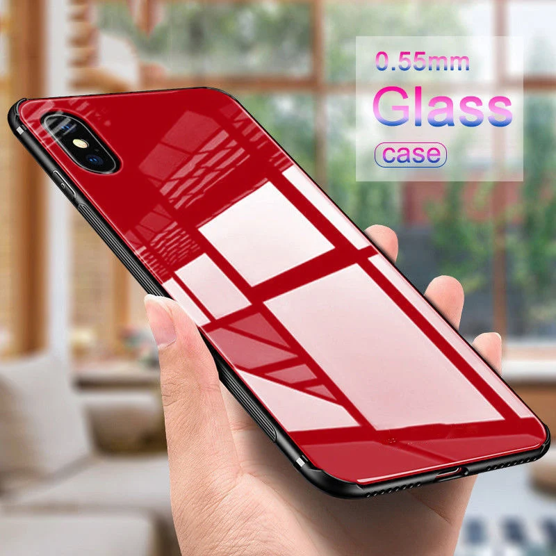 

Luxuxy Tempered Glass Cases For iPhone XS Max XR X 7 8 6 6S Plus Case Protective Hard Back Soft Silicone Edge Cover For iPhone X