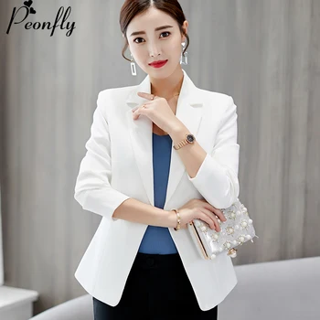 

PEONFLY New Fashion Notched Solid Blazer Suit Women Slim Outwear Coat Business Casual Jackets Black White Red Autumn Winter