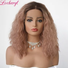 Lvcheryl Ombre темные корни к Персик Розовый Короткие вьющиеся волосы ручная работа термостойкие Мода синтетический синтетические на