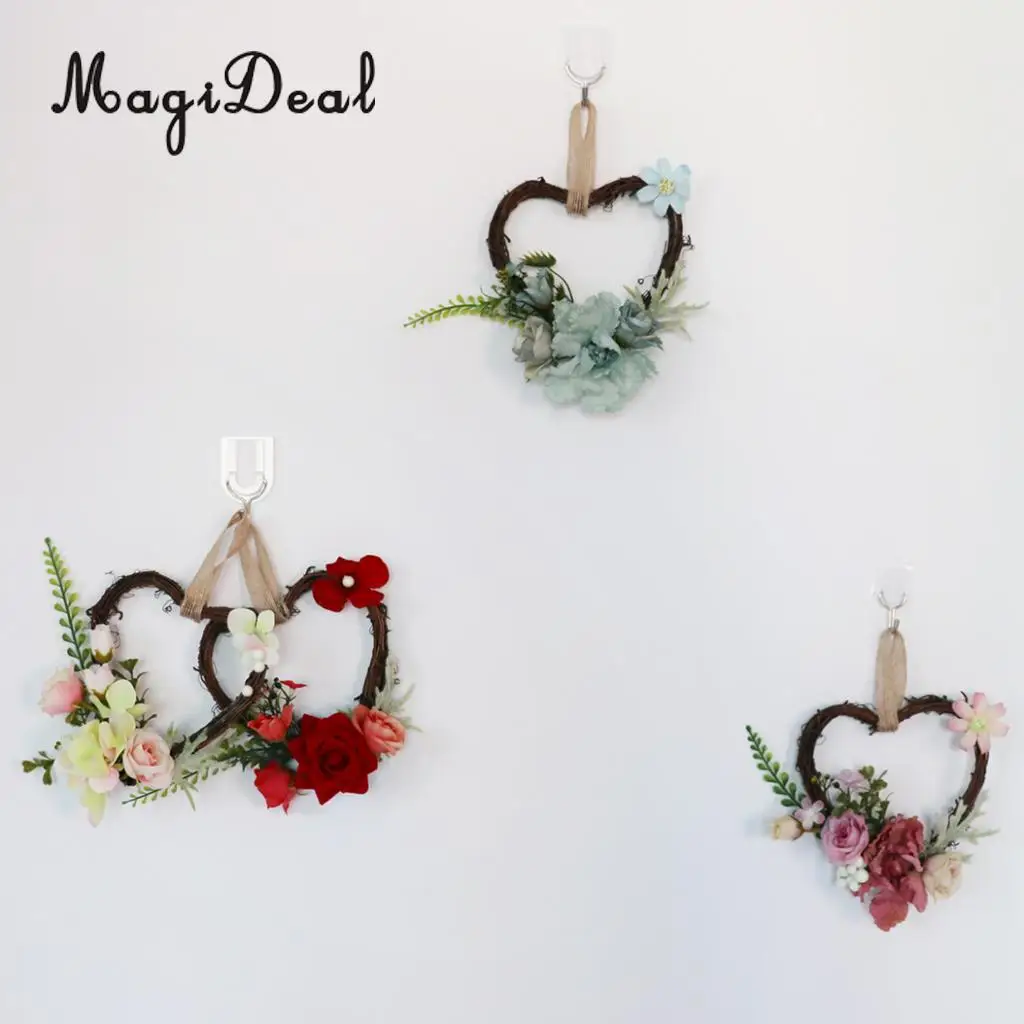Shabby Chic Heart Rattan Artificial Simulation Rose Flower Home Door Lintel Chair Wall Decoration Wedding Party Supplier