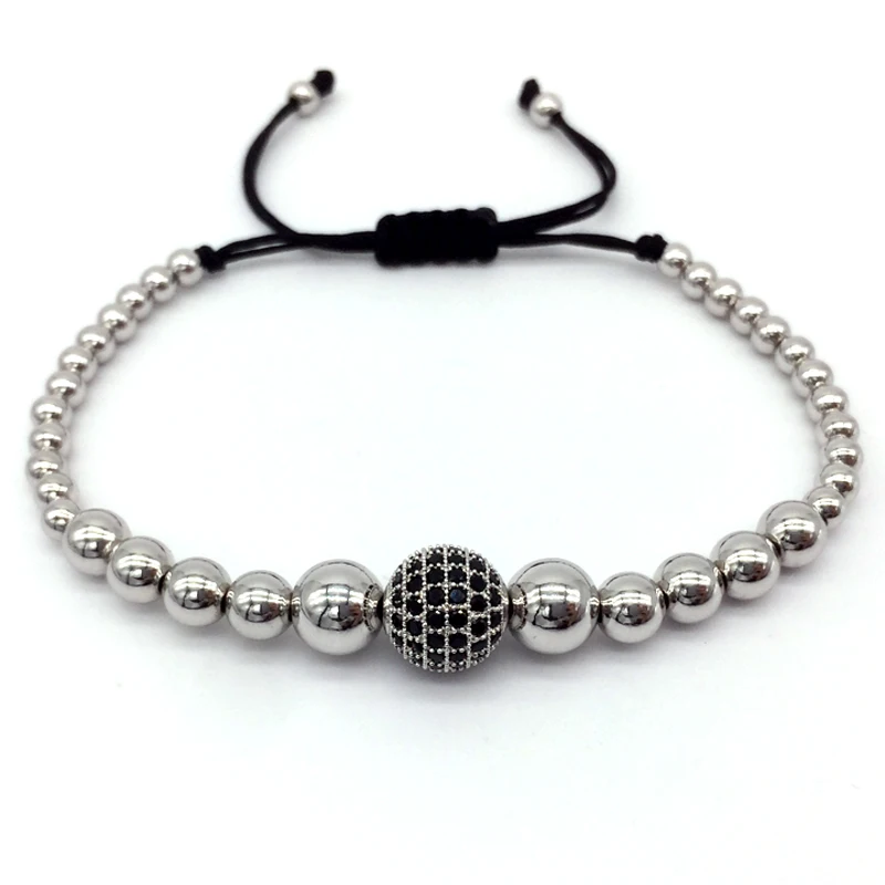 NAIQUBE New Charm Ball Bracelets& Bangles Braiding Macrame Men Bracelets Pave Black CZ Ball Connector Jewelry