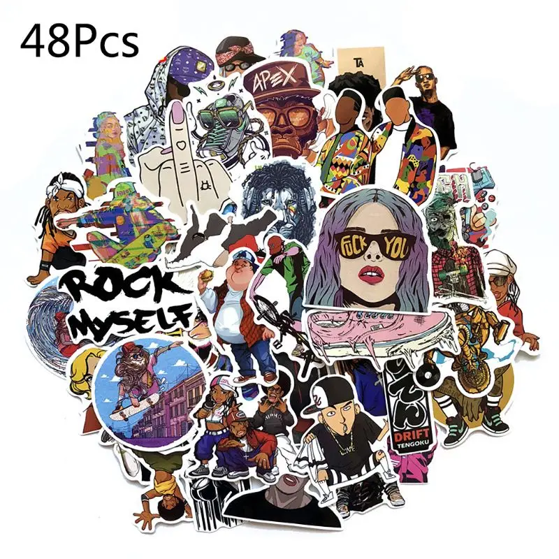

48Pcs Hip-hop Graffiti Paper Sticker Travel Hand Account Notebook Phone Case Scrapbook Suitcase Decorations Retro Gifts