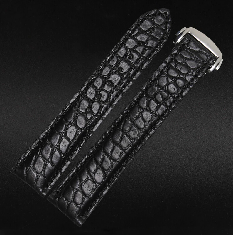 20mm Black NEW Men High quality Crocodile Genuine Leather Watch Band