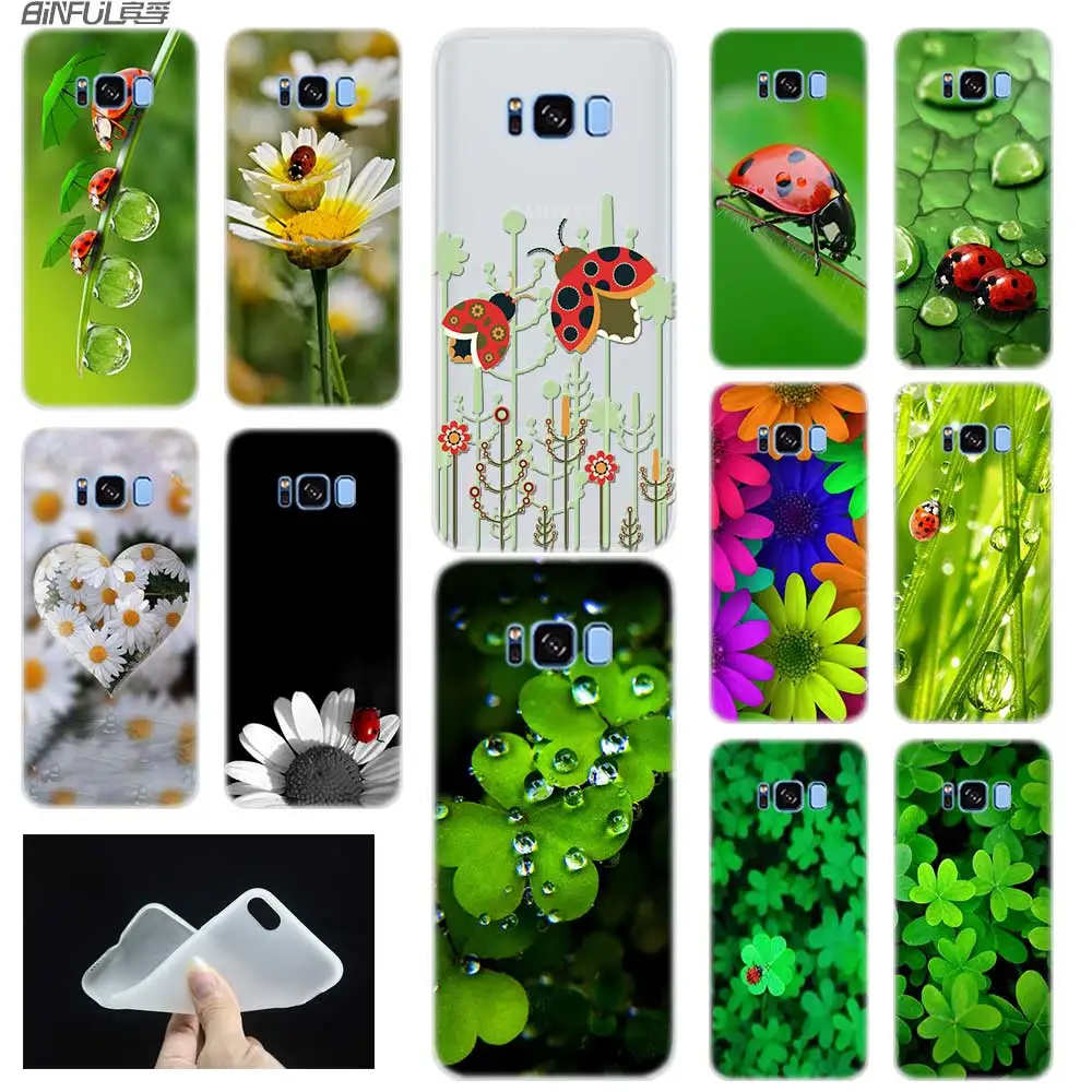 

Case For Samsung S5 Mini S6 S7 Edge S8 S9 Plus S10 Case Cover Soft Silicone 3D TPU four leaf clover ladybug daisy Daisies lucky