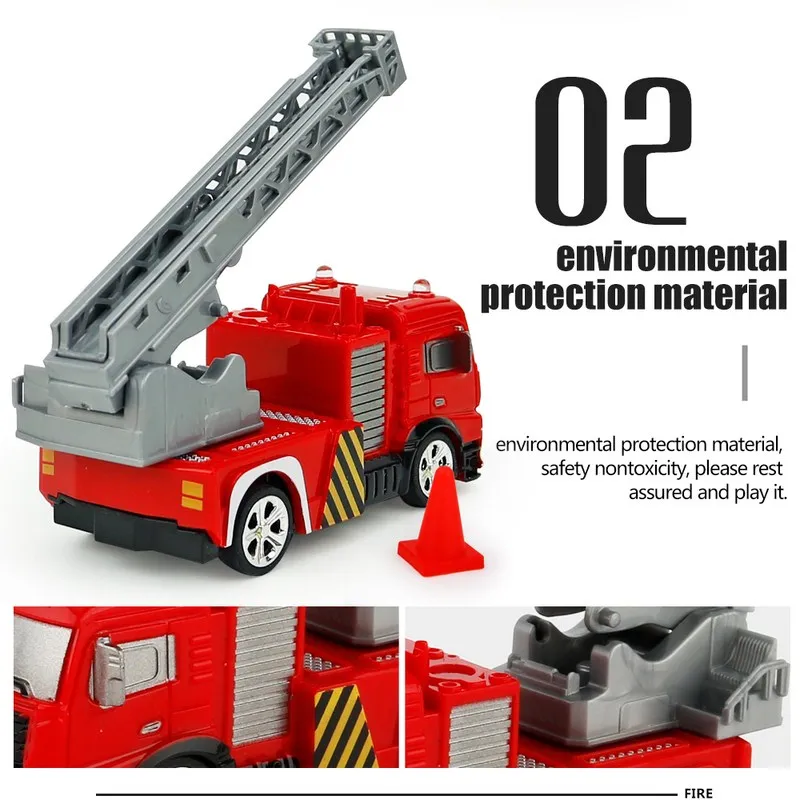 158 Mini Model Truck Diecast Fire Trucks RC Car Toy With Remote Control Water-Tank Lorry Or Ladder Children's Christmas Gifts (19)