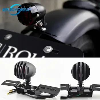 

12V Red Super bright Light round Retro Motorbike Brake Lamp License Plate Bracket Motorcycle Rear Tail Light Fog Light Bulb