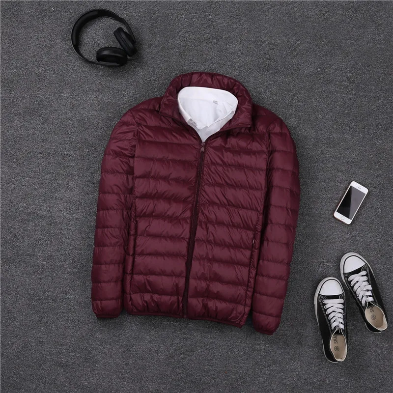 long puffa coat Autumn winter ultra thin lightweight down jacket men stand collar white duck down coat plus size S - 4XL long black puffer jacket