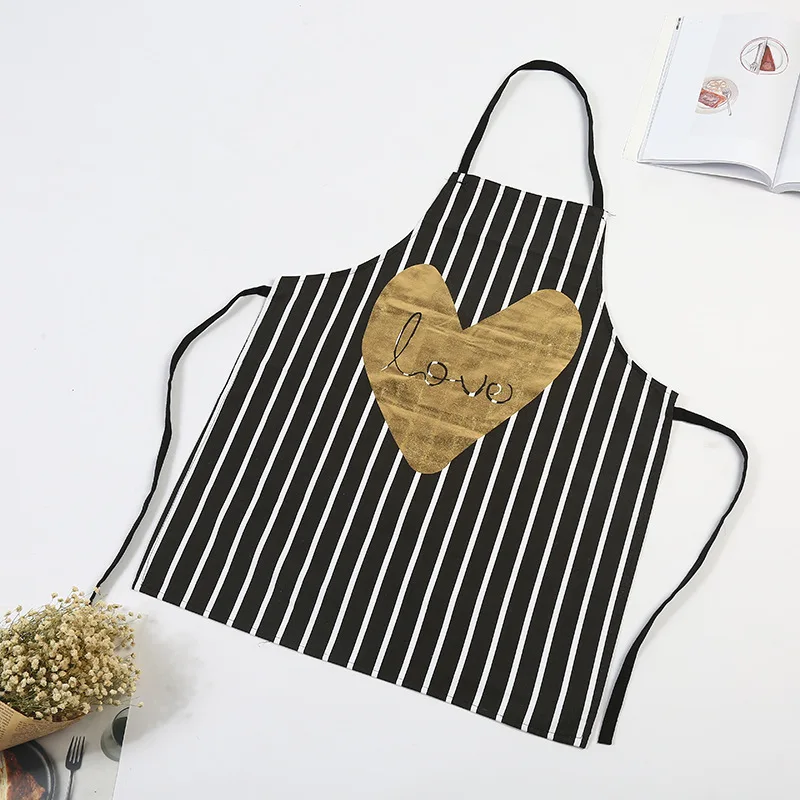 

1Pcs Striped Bronzing Heart Pattern Apron Adult Bibs Home Cooking Baking Coffee Shop Cleaning Aprons Kitchen Accessories 46133
