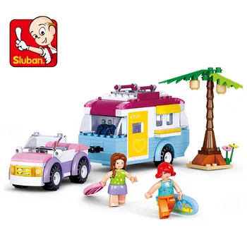 

Sluban Building Bricks Blocks Camping Car Compatible Model City Friends Education Enlighten DIY Kit Gift Children Toys for Girls