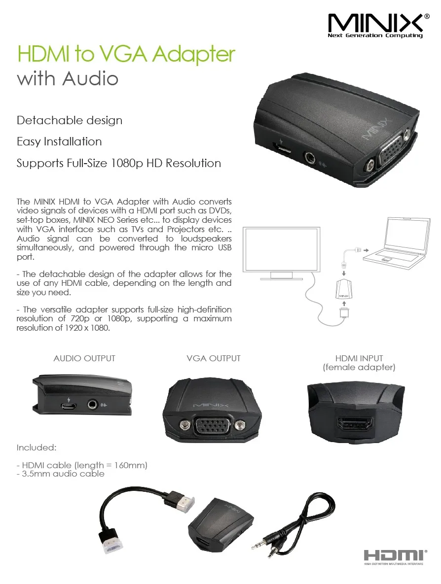 MINIX NEO V1 HDMI to VGA Adapter with Audio