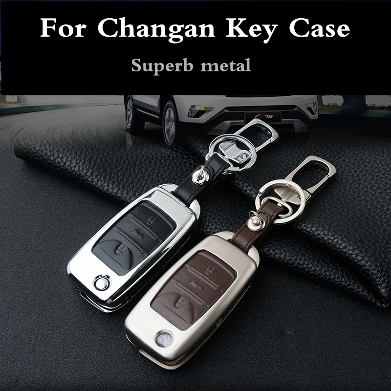 Zinc alloy+Leather Car Key Case cover keychain holder set protector fob For Changan CS75 EADO CS35 RAETON CS15 V3 V5 V7 Key