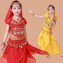New style Child belly dance set clothes kids indian performance wear 5pcs Short sleeve&Skirt&Belt&Headband&Bracelet VL-292