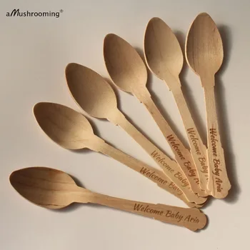 

x100 Personalized Baby Shower Mini Spoons Custom Engraved Welcome New Baby Party Dessert Pudding Spoons Ice Cream Party Supplies