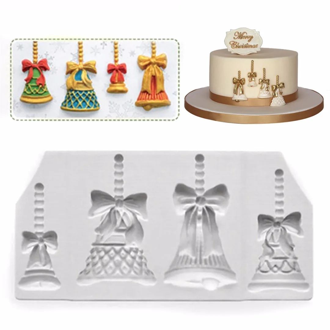 JX-LCLYL New Silicone Christmas Bell Cake Ornament Sugarcraft Cake Mould Art Decor DIY