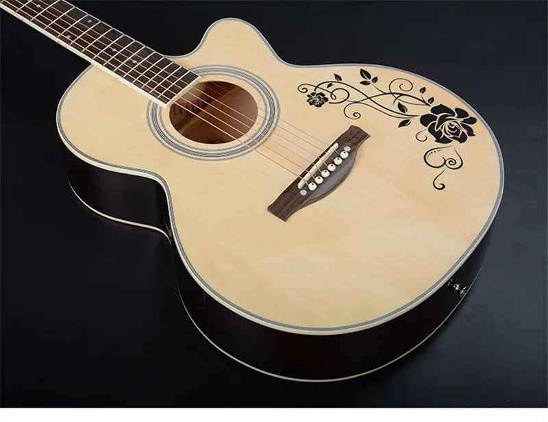 40 дюймов белый черный цвет древесины Акустическая гитара липа корпус палисандр гриф гитары ra с гитарным тюнером струны