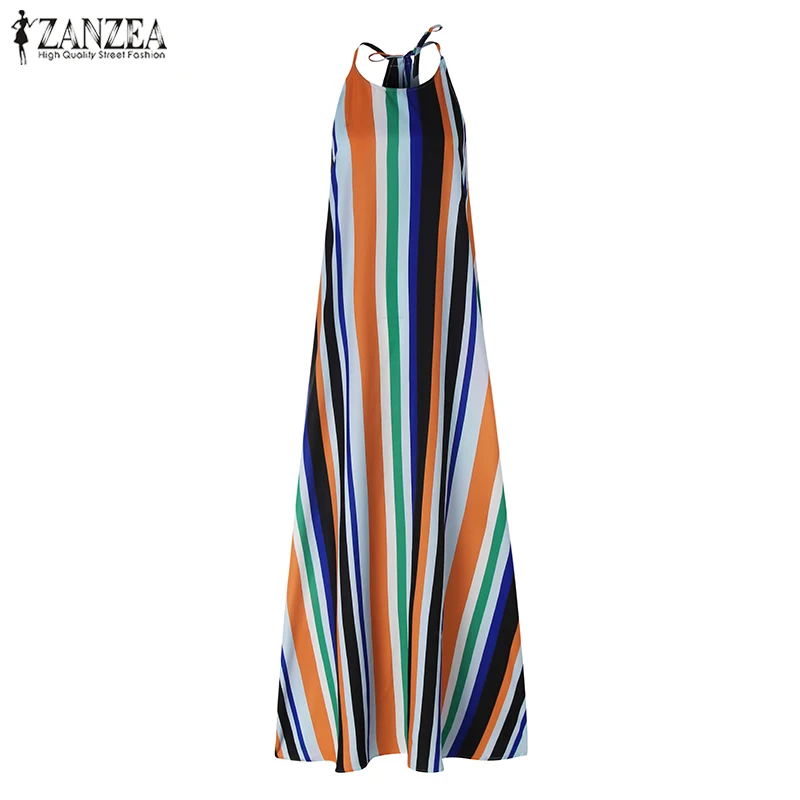 

ZANZEA 2019 Summer Sundress Women Bohemian Sarafans Sleeveless Stripe Vestidos Long Maxi Robe Femme Beach Party Dresses Oversize