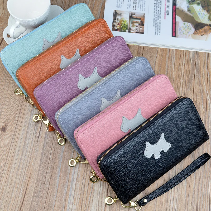 

INS 2018 Christmas Fashion Standard Wallets Animal Dog Pattern Long Bag Vintage Soft Leather Wallet For Women Portefeuille Femme
