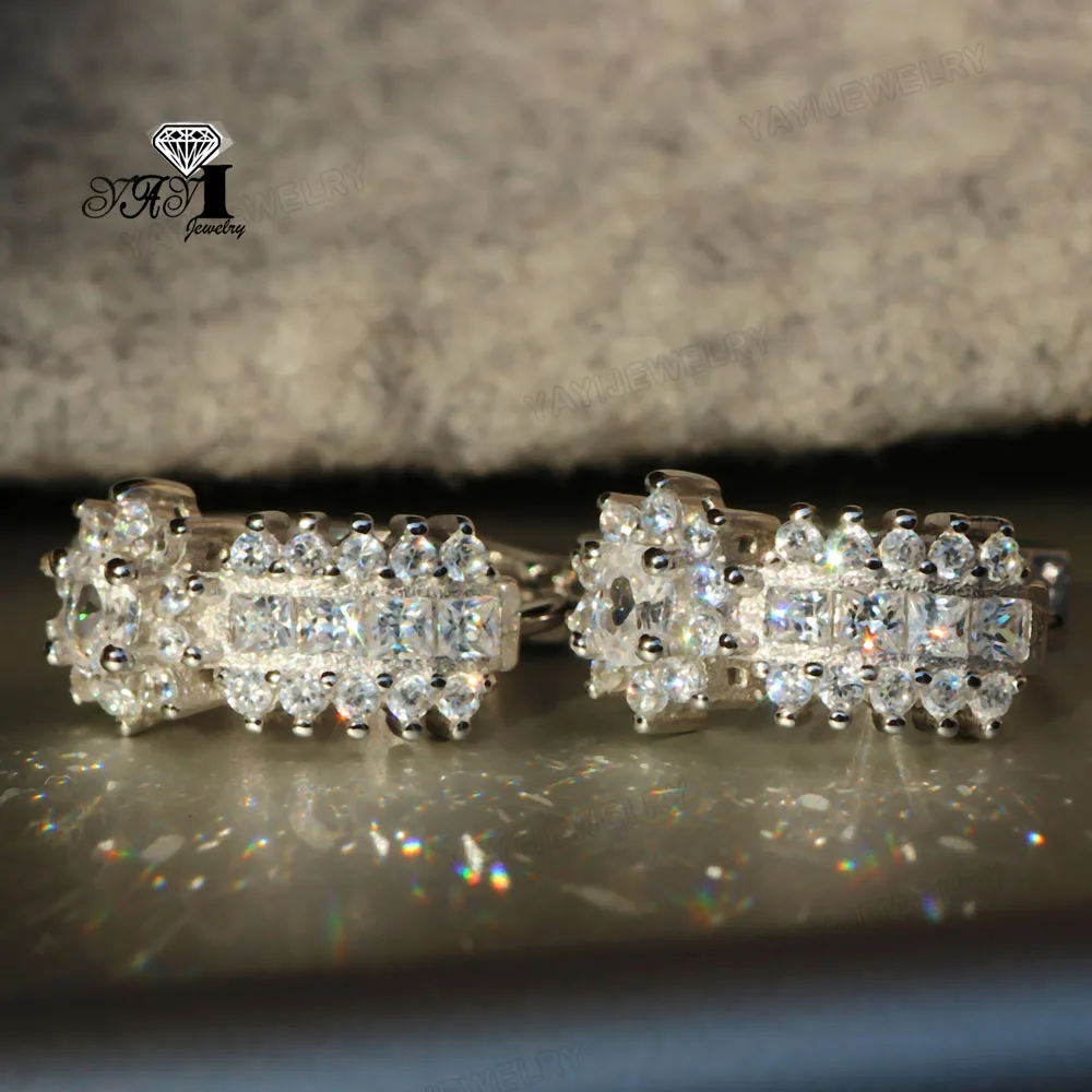 

YaYI Jewelry Fashion Princess Cut 12 CT White Zircon Silver Color long Ear Earrings wedding Party tassel Earrings Gifts