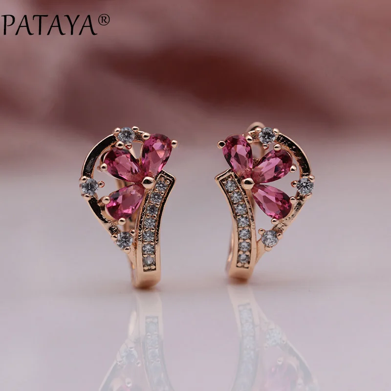 

PATAYA New Micro Wax Inlay Red Green Water Drop Natural Zircon Dangle Earrings 585 Rose Gold Women Wedding Fine Cute Jewelry