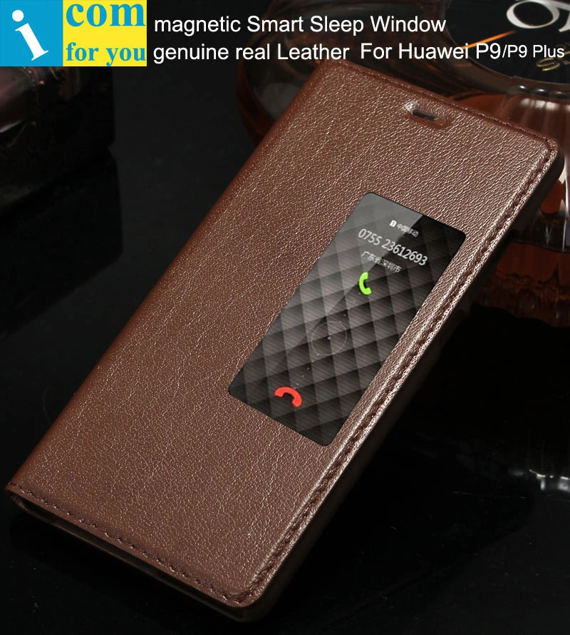 Genuino verdadero cuero caso para Huawei P9 Plus magnética ventana inteligente para el sueño deslizar responder libro cartera|leather injection|leather cover seatleather cover for car seat - AliExpress