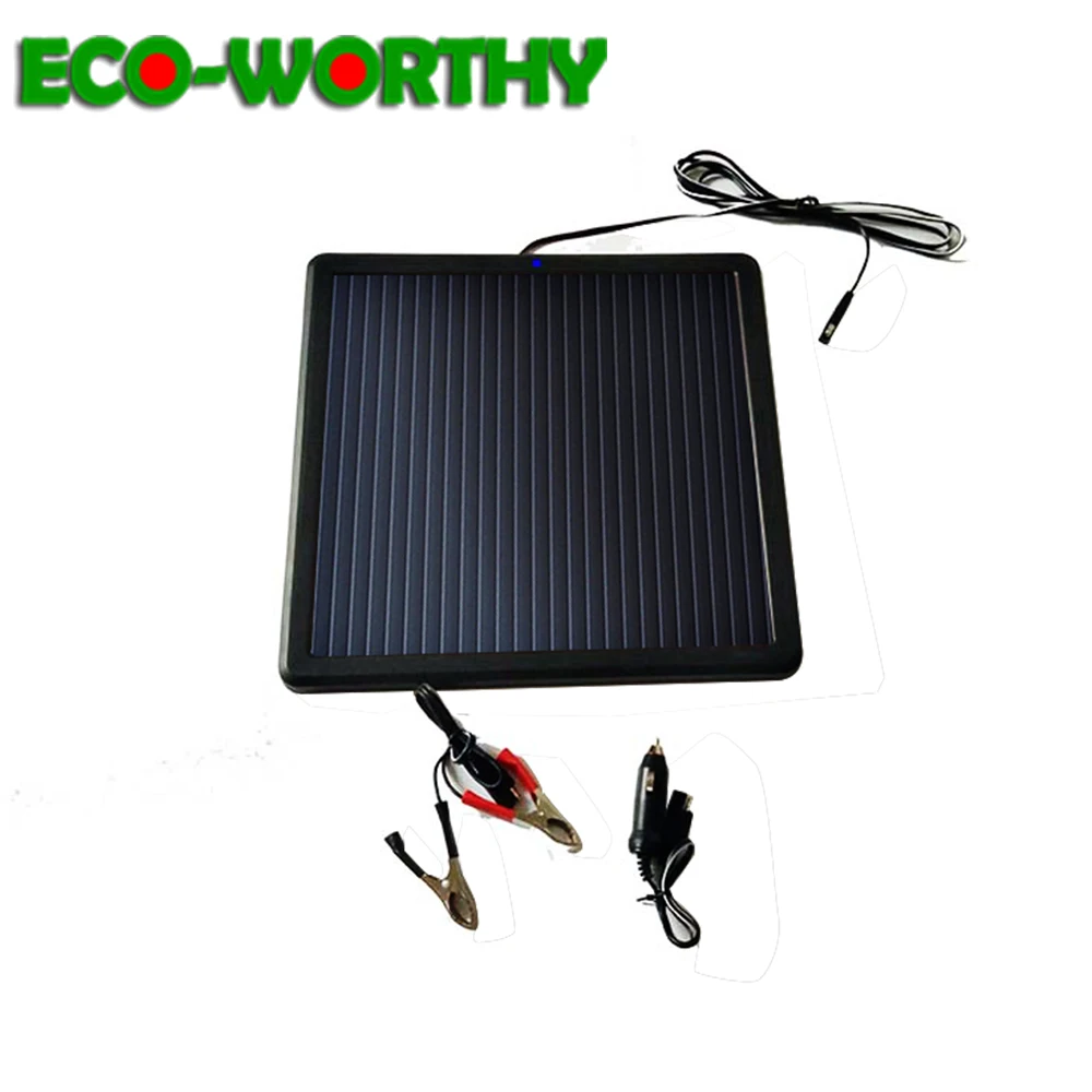 

ECOworthy Amorphous silicon Solar power Panel 7W Portable Trickle Plastic edge crocodile clip line for 12V Battery Charger