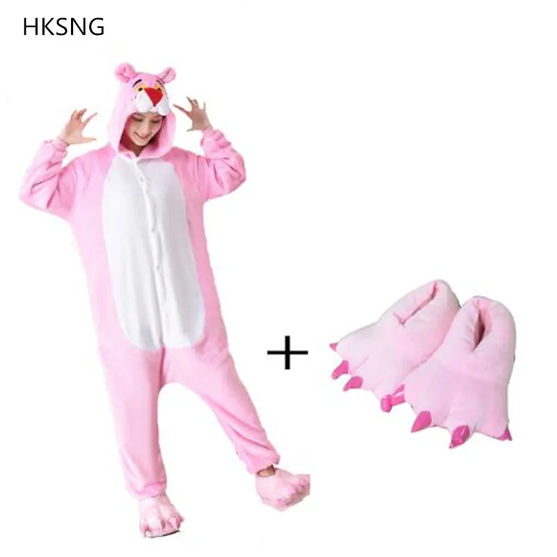 

HKSNG Adult Pink Panther Kigurumi Onesies Pajamas Flannel Cartoon Halloween Party Cosplay Costumes Jumpsuits Pyjamas
