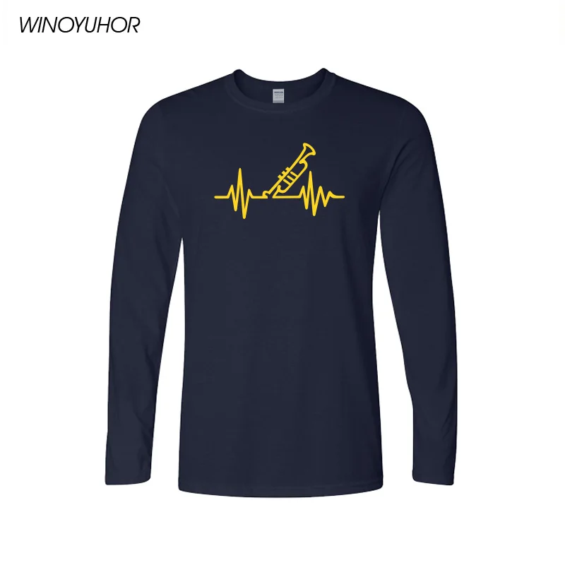 Мужская футболка Heartbeat Of Trumpet на весну и осень с длинным рукавом и круглым вырезом, хлопковая футболка для любителей музыки, топы, футболки