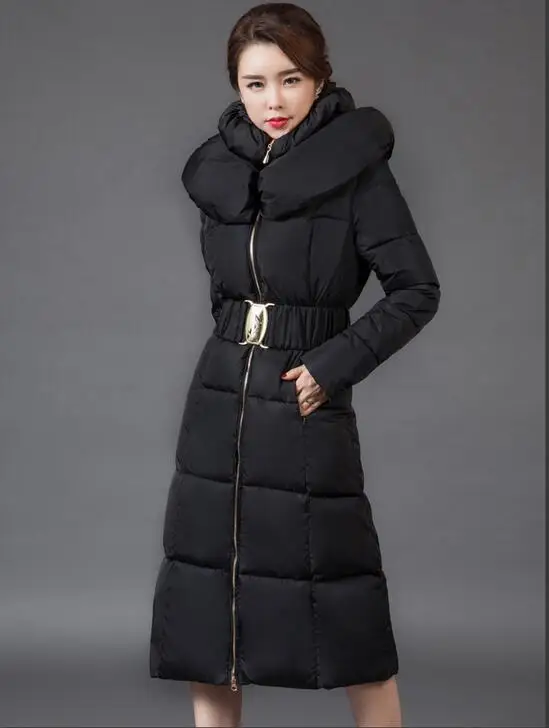 Зимние женские парки, теплая зимняя одежда, куртки, пальто для девушек, приталенная куртка, длинное пальто, пуховая хлопковая верхняя одежда с принтом - Цвет: black