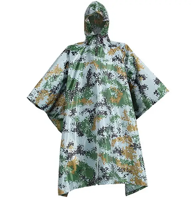 Mesh Poncho Camouflage Rain Poncho Hooded Waterproof Camo Raincoat