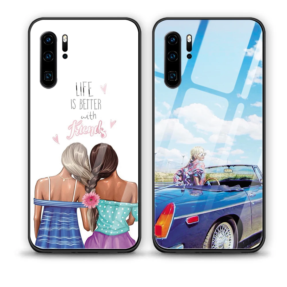 

luxury HUAWEI P30pro Tempered glass Phone Case Cartoon For HUAWEI P30 pro Case Cover Tempered glass Phone Case