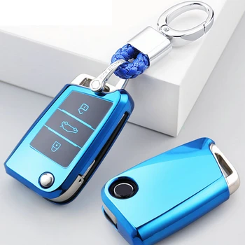 

New TPU Car Key Shell Holder Remote Key Case Cover Fit for Volkswagen VW Golf 7 Mk7 For Skoda Octavia Key Chain Keyring
