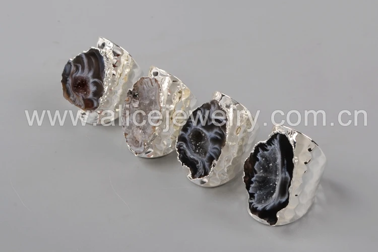 BOROSA Natual Druzy серебряный цвет свободной формы кристалл Druzy Открытое кольцо кольца для женщин, модные натуральные драгоценные камни вечерние S1388