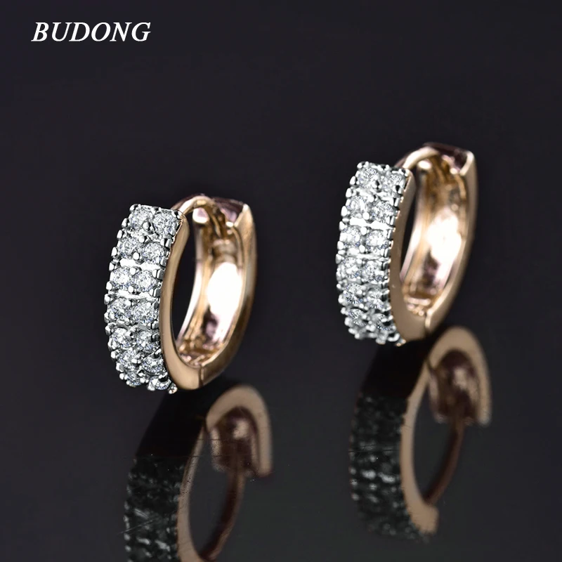 Женские винтажные серьги кольца BUDONG круглые с фианитом серебряного/золотого