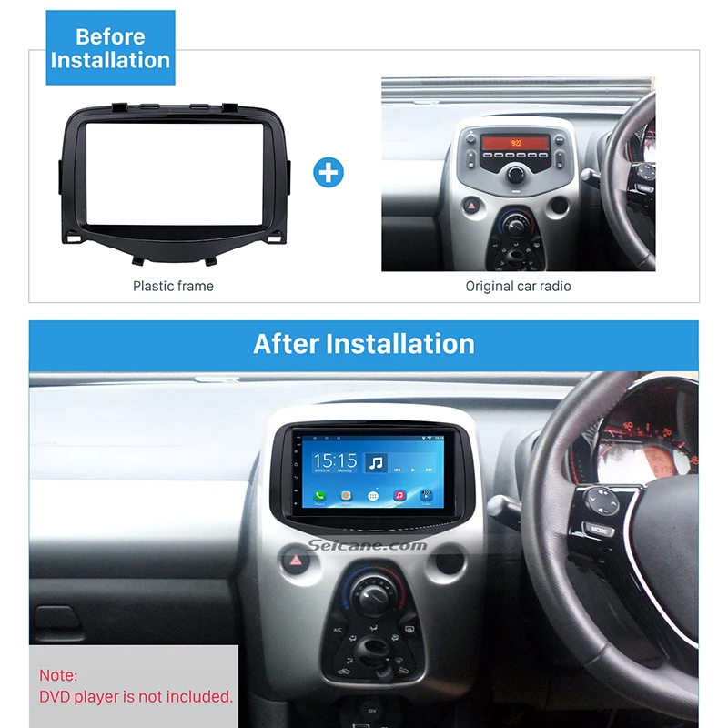 Набор для обрезки автомагнитолы Seicane Black двойной Din Toyota Aygo 2014 2015 панель адаптер