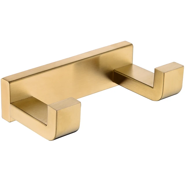 Luxury Brushed Gold Robe Hook 2 Hooks Towel Clothes Coat Hooks Wall