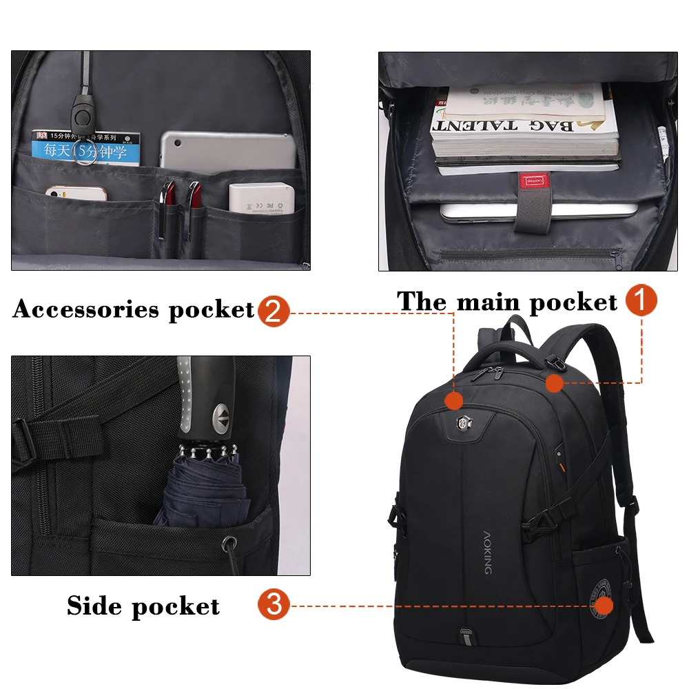 Aoking, модный мужской рюкзак, водонепроницаемые дорожные сумки, мужские удобные рюкзаки из полиэстера, три размера, рюкзак для компьютера, ноутбука