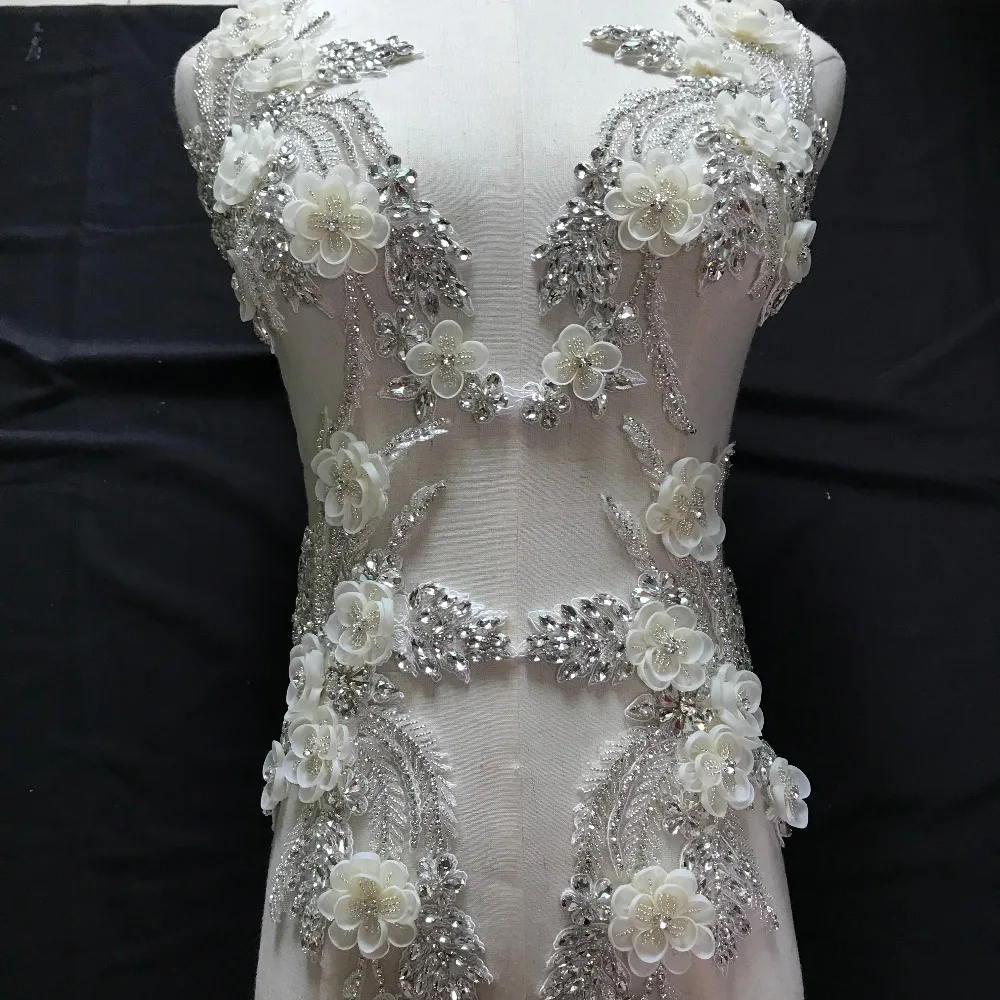 

bling bling useful design dress crystal lace applique patch in pair