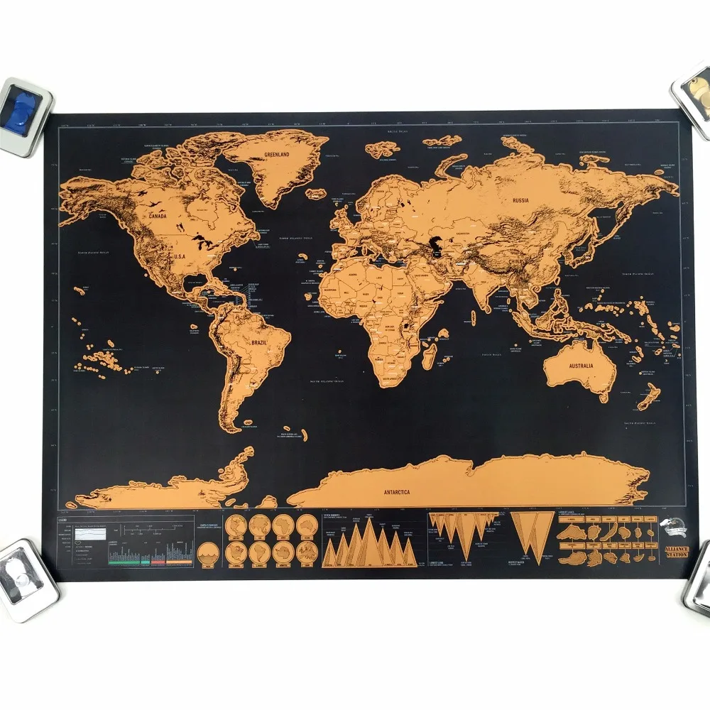 

1 pcs Deluxe poster Personalized World Mini Scratch Off world map Foil Layer Coating Poster drop shipping tavel decor