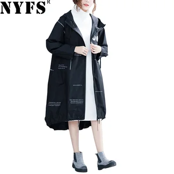 

NYFS 2020 New Autumn Vintage Loose Coat Women Letter Printing Long Sleeve Office Long Trench Coat