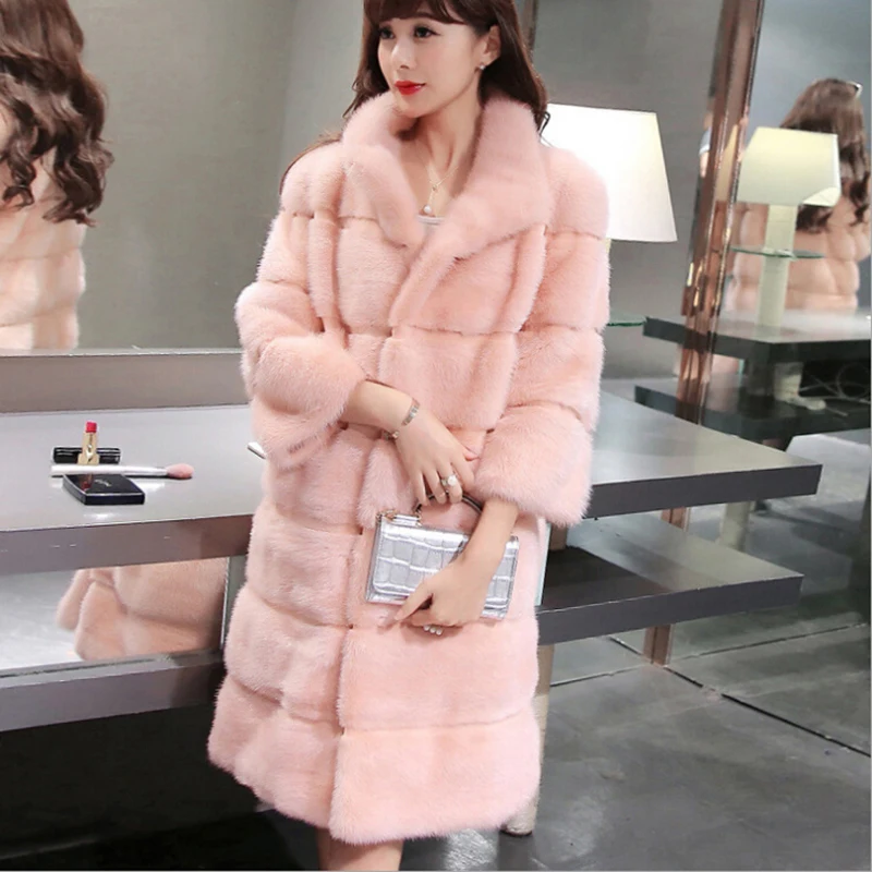 

Women Real Mink Fur Coat 2017 Winter New Fashion Natural Mink Fur Coat Long Slim Genuine Mink Fur Coat Thick 92837