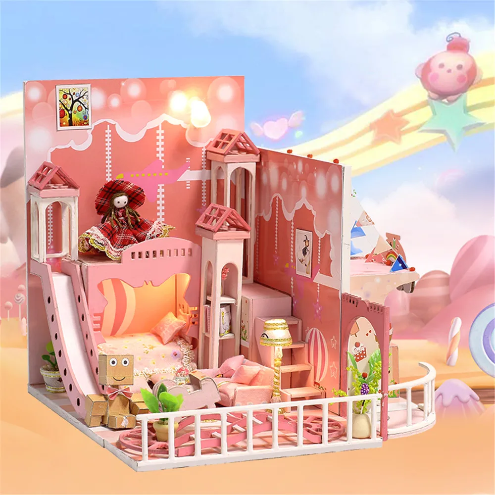 

K-029 Dream Childhood DIY Doll House With Furniture Light Cover Adult Gift Intelligence Creative CHildren Kids Toy Decoration