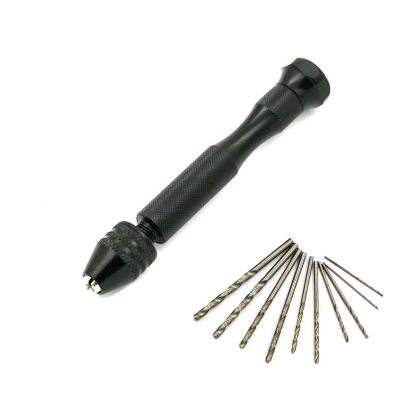 Hand Twist Drill Chuck With 10Pcs Mini Micro Hss Twist Drills Rotary Hand Tool Wood Drilling Hand Tools