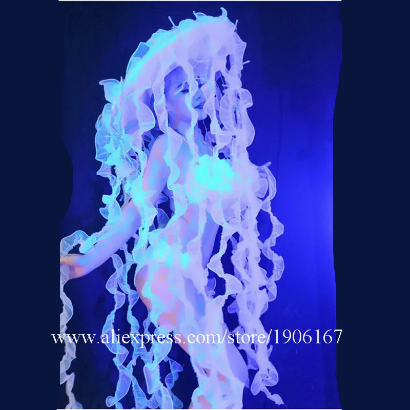 

Fashion LED hat Bra white blue Color Light Up Fancy Stage Dancing Halloween Costume Clubwear Adult Ballroom