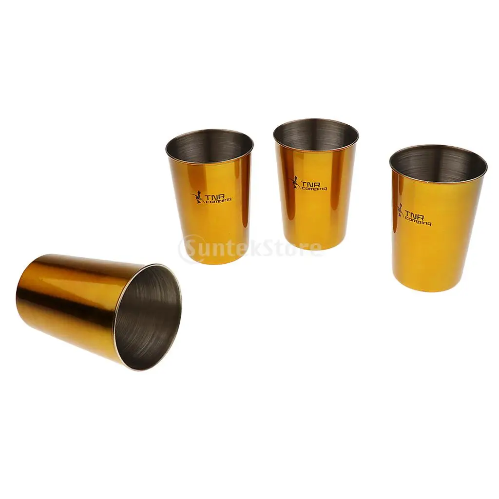 4pcs/set 60ml/180ml/300ml Healthy Stainless Steel Water Tea Cup Coffee Mug + Storage Pouch Outdoor Travel Camping Picnic