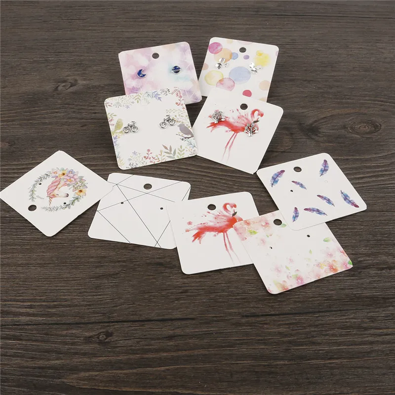

100pcs/bag 5x5 Multi Designs Paper Cute Stud Earring Hang Tag Card Custom Logo Cost Extra Jewelry Display Packing Card