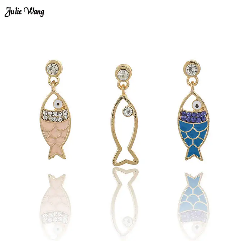 

Julie Wang 3pcs/set Bohemia Alloy Gold Fish Ear Drop Irregular Earring For Women Statement Dangle Ear Stud Fashion Accessories
