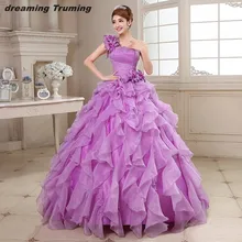 Бальные платья дешевые Красочные органзы оборками Расшитое бисером с рюшами одно плечо бальные платья день рождения